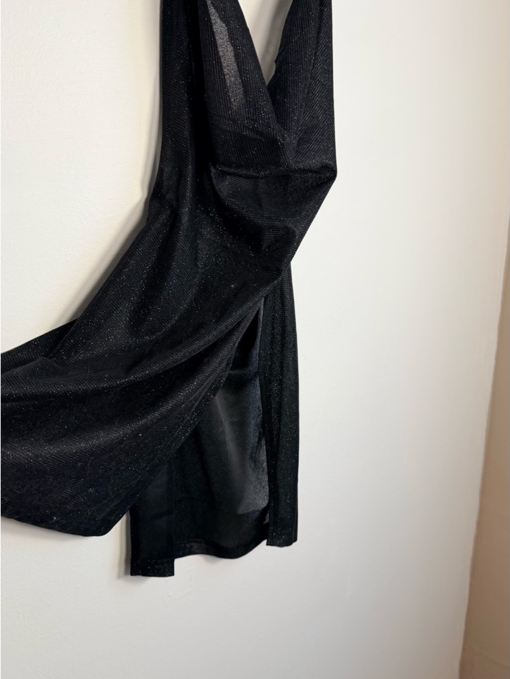 SHEIN Sparkling Black Halter Top with Cascading Deep Cowl Neckline - Picture 4 of 11